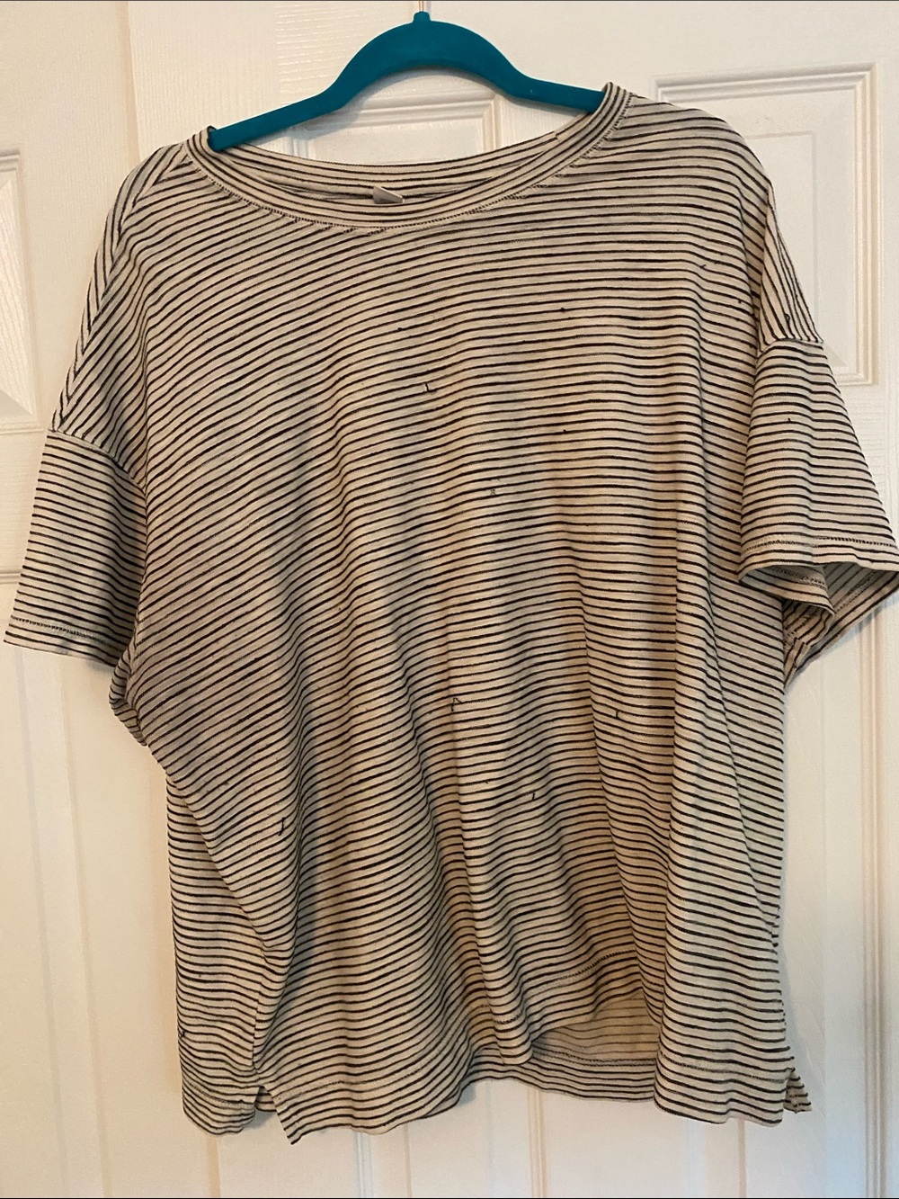 Old Navy Cream and Black Striped Short-Sleeve Tee